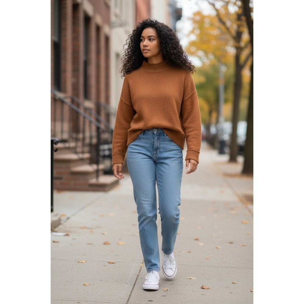 Universal Thread Sweater Women's XXL Rust Mock Neck Ribbed Knit‎ Pullover